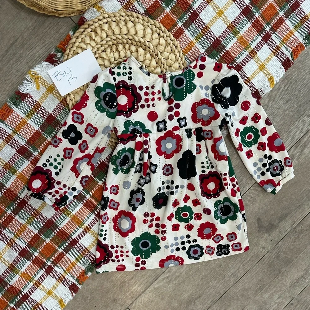 Y2K Children’s Place Girl Christmas Satiny Hippy Floral Dress Size 24 Months - Picture 6 of 15